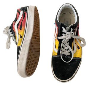Men's VANS Old Skool Black/White Flame Shoes Skateboarding Suede